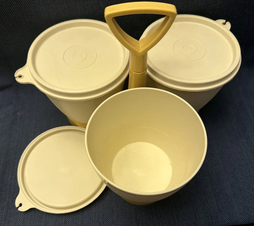 Vintage Tupperware Condiment Caddy Server Almond With Seals Party Picnic